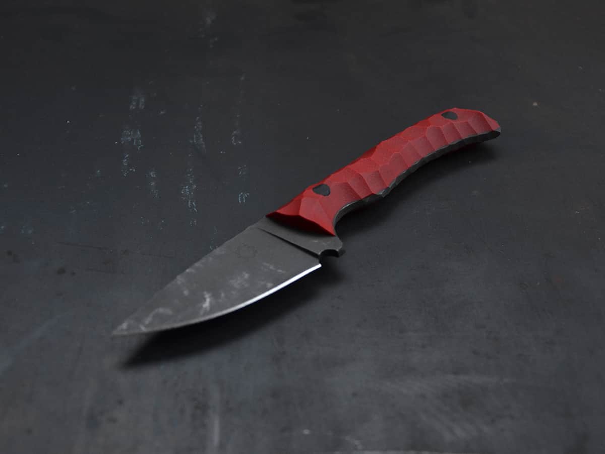 Fixed blade EDC knife with cherry red G10 handle and stonewash finish